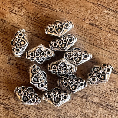 Sterling Silver, India, 925, Diamond-Shaped, Filigree, Metal, Beads, Ovals, Silver, Dangle, Charms, Pendants, Crafted, Silversmiths, Jewellery, Indian, Ethnic, Tribal, Bracelets, Earrings, Necklaces, Copper, Zinc, Nickel, Statement Jewellery,