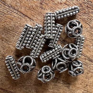 Sterling Silver, India, 925, Bali-Style Beads, Twisted Rope Beads, Metal, Beads, Cube Cylinders, Silver, Dangle, Charms, Pendants, Crafted, Silversmiths, Jewellery, Indian, Ethnic, Tribal, Bracelets, Earrings, Necklaces, Copper, Zinc, Nickel, 