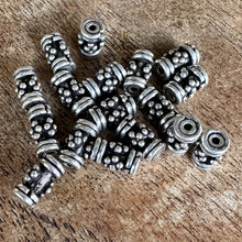 Load image into Gallery viewer, Sterling Silver, India, 925, Cylinder Tubes, Dotted, Bali-Style, Metal, Beads, Silver, Spacers, Dangle, Charms, Pendants, Crafted, Silversmiths, Jewellery, Indian, Ethnic, Tribal, Bracelets, Earrings, Necklaces, Copper, Zinc, Nickel, Statement Jewellery, 
