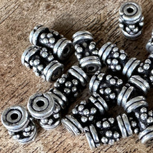 Load image into Gallery viewer, Sterling Silver, India, 925, Cylinder Tubes, Dotted, Bali-Style, Metal, Beads, Silver, Spacers, Dangle, Charms, Pendants, Crafted, Silversmiths, Jewellery, Indian, Ethnic, Tribal, Bracelets, Earrings, Necklaces, Copper, Zinc, Nickel, Statement Jewellery, 
