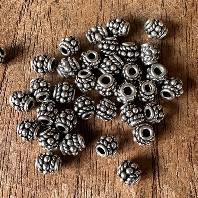 Sterling Silver, India, 925, Granulated Oval Barrels, Bali-Style, Metal, Beads, Silver, Spacers, Dangle, Charms, Pendants, Crafted, Silversmiths, Jewellery, Indian, Ethnic, Tribal, Bracelets, Earrings, Necklaces, Copper, Zinc, Nickel, 