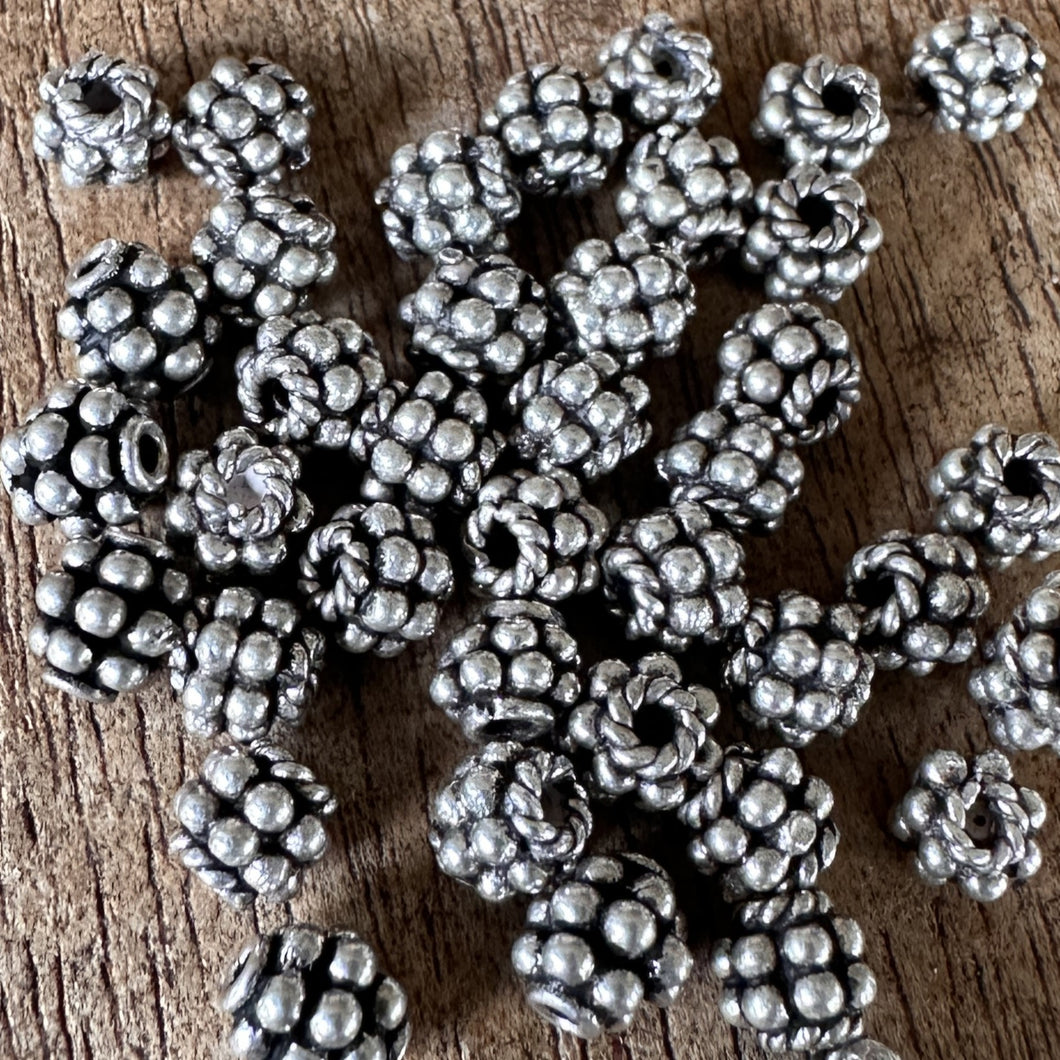 Sterling Silver, India, 925, Metal, Antique-Style, Beads, Granulated, Blackberries, Silver, Spacers, Bali-Style, Dangle, Charms, Pendants, Crafted, Silversmiths, Jewellery, Indian, Ethnic, Tribal, Bracelets, Earrings, Necklaces, Copper, Zinc, Nickel, Statement Jewellery, 