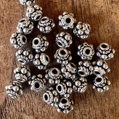 Sterling Silver, India, 925, Metal, Antique-Style, Beads, Granulated, Roped Bali-Style Spacer Beads, Silver, Dangle, Charms, Pendants, Crafted, Silversmiths, Jewellery, Indian, Ethnic, Tribal, Bracelets, Earrings, Necklaces, Copper, Zinc, Nickel, Statement Jewellery, 