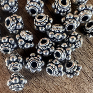 Sterling Silver, India, 925, Metal, Antique-Style, Beads, Granulated, Roped Bali-Style Spacer Beads, Silver, Dangle, Charms, Pendants, Crafted, Silversmiths, Jewellery, Indian, Ethnic, Tribal, Bracelets, Earrings, Necklaces, Copper, Zinc, Nickel, Statement Jewellery, 
