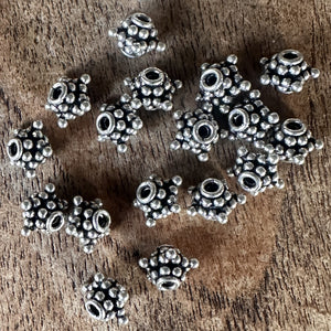 Sterling Silver, India, 925, Metal, Bali-Style Star Daisy Spacers, Beads, Silver, Dangle, Charms, Pendants, Crafted, Silversmiths, Jewellery, Indian, Ethnic, Tribal, Bracelets, Earrings, Necklaces, Copper, Zinc, Nickel, Statement Jewellery, 