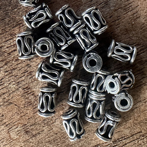 Sterling Silver, India, 925, Metal, Antique-Style, Beads, Drum-Like Tubes, Silver, Dangle, Charms, Pendants, Crafted, Silversmiths, Jewellery, Indian, Ethnic, Tribal, Bracelets, Earrings, Necklaces, Copper, Zinc, Nickel, Statement Jewellery, 