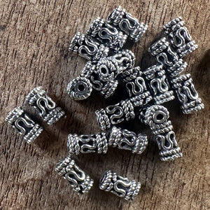 Sterling Silver, India, 925, Metal, Antique-Style, Beads, Cylinder Tube Beads, Silver, Dangle, Charms, Pendants, Crafted, Silversmiths, Jewellery, Indian, Ethnic, Tribal, Bracelets, Earrings, Necklaces, Copper, Zinc, Nickel, Statement Jewellery, 