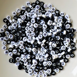 Black, White, Plastic, Alphabet, Bracelets, Necklaces, Bead Curtains, Suncatchers, Beads, China, Mix, Collection, 8mm, Name Tags, Youngsters, 