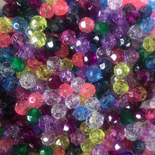 Load image into Gallery viewer, Plastic, Beads, Multicoloured, Mixed, Assorted, Collection, Taiwan, Asian, Transparent, Yellow, Pink, Crystal, Purple, Blue, Green, Orange, Rosaries, Suncatchers, Bead Curtains, Jewellery, Key Rings, Necklaces, Bracelets, Art Projects, Counting, Teaching, 
