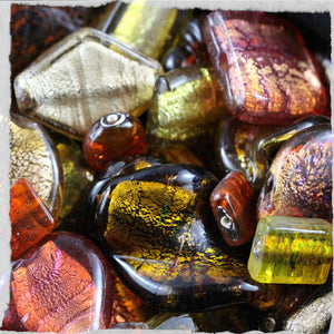 Autumn Blaze, Chunky Beads, Glass, 2 Kilo, Two Kilogram, Colourful, Indian Silver Foil Beads, Silver Foil, Collections, Diamonds, Cubes, Hearts, Drops, Round, Tabular, Oval, Bicones, Cylinders, Slabs, Round, Gourds, Twists, Jewellery, Red, Orange, Pale Brown, Topaz, Yellow, Mustard, Suncatchers, Indian, Beads, Statement, Gold, Speckled, 