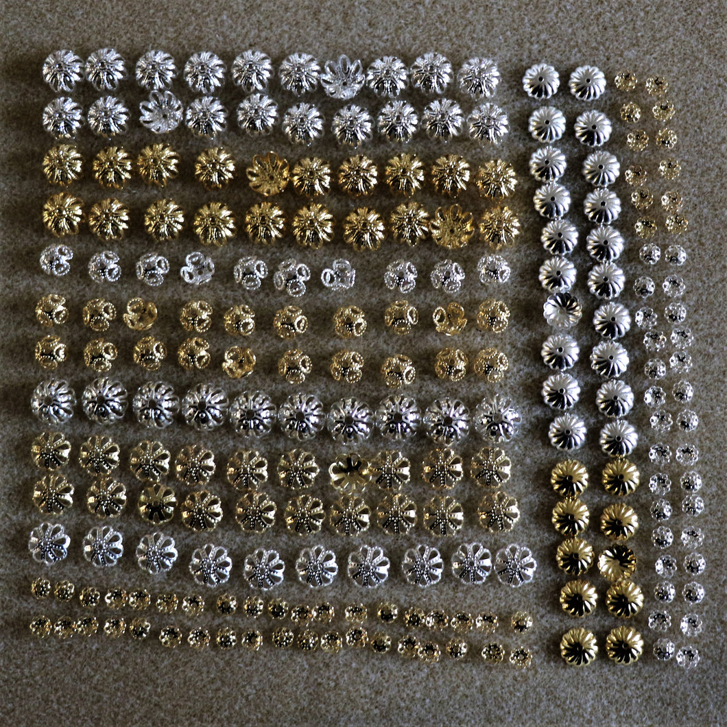 5-12mm, Gold, Silver, Nickel, Barrel, Bead Cap, Collection, Findings, Brass, Corrugated, Filigree, Bead, Metal, Leaf, United States, USA, China