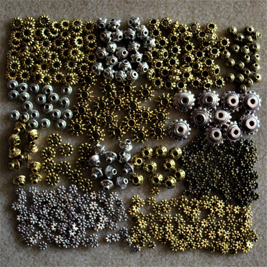 Tibet, Tibetan-Style, Spacers, Jewellery, United States, USA, China, Beads, Gold, 10mm, Earrings, Necklace, Anklet, Bracelet, Bicones, Metal, Bronze, Brass, Flowers, Wheel Cogs, Nickel, Ankle Bangle, Antique Silver, Silver,  
