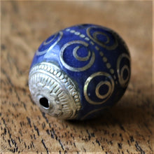 Load image into Gallery viewer, Afghanistan, Turkmenistan, Brass, Turkoman,  Imperfections, Jewellery, Global Beads, Collection, Mix, Tigertail, Craftline, Leather, Necklace, Earrings, Ethnic, Tribal, Statement Jewellery, Top-Drill, Hole, Afghan, Middle Eastern, Enamel, Inlaid, Bracelet, Anklet, Filigree, Wire, Wrapping, Lapis Lazuli,
