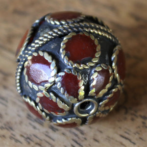 5pcs – 20x22mm Raised Ethnic Turkoman Brass Beads with Jasper Enamel Inlay [E-11]