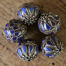 Load image into Gallery viewer, Afghanistan, Turkmenistan, Brass, Turkoman,  Imperfections, Jewellery, Global Beads, Collection, Mix, Tigertail, Craftline, Leather, Necklace, Earrings, Ethnic, Tribal, Statement Jewellery, Top-Drill, Hole, Afghan, Middle Eastern, Enamel, Inlaid, Bracelet, Anklet, Filigree, Wire, Wrapping, Lapis Lazuli, Rustic, Old
