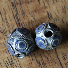 Load image into Gallery viewer, Kazakh, Afghanistan, Kazakhstan, Lapis Lazuli, Ural Mountains, False Granulation, Silver, Brass, Turkoman,  Imperfections, Jewellery, Global Beads, Collection, Mix, Kuchi, Tigertail, Craftline, Leather, Necklace, Earrings, Ethnic, Tribal, Statement Jewellery, Top-Drill, Hole, Afghan, Hand-Beaten
