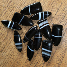Load image into Gallery viewer, Agate, Botswana, South Africa, Black, Black Agate, Banded-Agate, Semi-Precious, Jewellery-Making, Jewellery, Healing, Collection, Mix, Tigertail, Craftline, Necklace, Bracelet, Spiritual, , Healing Qualities, Polished, Boho, Boho-Style, Beads, Bead Thread, Oval, Half Shield,

