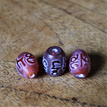 Load image into Gallery viewer, Carnelian, Etched, Chinese Script, Semi-Precious, Jewellery-Making, Jewellery, Beaders, Collection, Mix, Necklace, Anklet, Bracelet, Earrings, Spiritual, Healing Properties, Madagascar, Uruguay, Brazil, Oregon, New Jersey, United States, Fertility, Barrels, Oval, 
