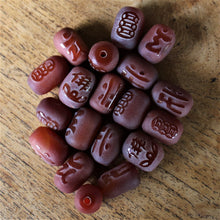 Load image into Gallery viewer, Carnelian, Etched, Chinese Script, Semi-Precious, Jewellery-Making, Jewellery, Beaders, Collection, Mix, Necklace, Anklet, Bracelet, Earrings, Spiritual, Healing Properties, Faces,  Madagascar, Uruguay, Brazil, Oregon, New Jersey, United States, Fertility, Barrels, Oval, Burnt
