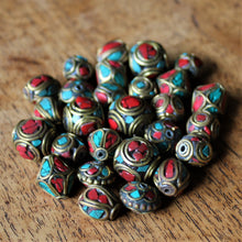 Load image into Gallery viewer, Jewellery-Making, Silver, Tibet, Nepal, Imperfections, Jewellery, Global Beads, Collection, Mix, Tigertail, Craftline, Leather, Necklace, Earrings, Ethnic, Tribal, Statement Jewellery, Top-Drill, Hole, Himalayas, Bracelet, Anklet, Bangle, Dark Red, Currency, Trading, Ovals, Mosaic, Brass, Coral, Turquoise, 
