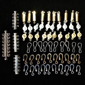 64, Slide Lock Clasp, Button Clasp, Greek Latch, Popper Clasps, Flat Sleeve Clasps, Fishhook Clasp, Jewellery-Making, Gold, Silver, Nickel, Clasp, Collection, Findings, Brass, Necklace, Bracelet, Anklet, Metal, Jewellery