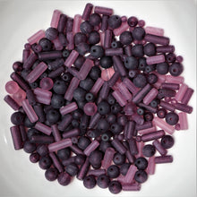 Load image into Gallery viewer, Tubes, Rounds, Mix, Matt, Jewellery, Making, Supplies, Jewellery, Indian, Hearts, Beads, Frosted, Cubes, Coloured, Collection, Art, Projects, 6-14mm, Suncatchers, Bead Curtains, Purple, Blackberry, Violet, Fuchsia, Ruby, Magenta, Indigo, Mauve, Lilac, Necklaces, Bracelets, Earrings,
