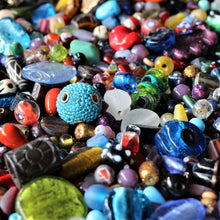 Load image into Gallery viewer, Glass, Bone, Silver Foil, Resin, Indian, Sandcast, Tribal, Ethnic, Rastas, Hand Carved, Malas, Prayer Beads, Faceted, Crystal, Rocaille, 2 kilos, Kashmiri, Ghana, Nigeria, Himalayas, Tibet, Nepal, Pakistan, Indonesia, Czech Republic, Bicones, Rounds, Ovals, Twists, Drops, Tubes, Cubes, Tabular,  Opaque, Transparent, Speckled, Frosted, Silver Foil, Hand-Carved, Frosted Necklaces, Bracelets, Earrings, Necklaces, Bead Curtain, Suncatcher, Multicolours, 
