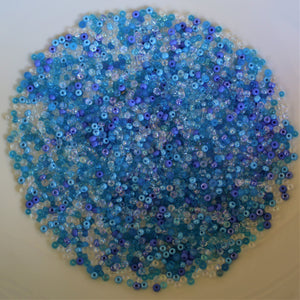 Chintzy, Seed, Bead, Mixed, Mix, Collection, Czech, Glazed, Pearl, Seeds, Rocailles, Seed Beads, Opaque, Iridescent, Metallic, Iris, Silver Lined, Translucent, Matt, Lustre, Satin, Tigertail, Leather, Craftline, Cotton Bead Thread, Fishing Line, Blue, Aqua, Clear AB, Azure, Aquamarine, Clear, Mixed, Czechoslovakia, Japan, India, China, Taiwan, Jewellery-Making, Europe, Little Stones, Glass, Embroidery, Bracelet, Necklace, Earrings, Clothing, Jewellery, Bread, Butter, Fabric,