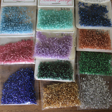 Gold SL, Light Green SL, Crystal SL, Blue SL, Japanese, Miyuki, Delica, Bead, Collection, Size 11,  Jewellery, Bracelets, Bags, Bead Loom, Weaving, Woven, Seed Beads, Peyote Stitch, Cross Stitch,  Embroidery, Fabric,