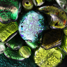 Load image into Gallery viewer, Forest Rumble, Chunky Beads, Glass, 2Kilo, Two Kilogram, Colourful, Indian Silver Foil Beads, Silver Foil, Collections, Diamonds, Cubes, Hearts, Drops, Round, Tabular, Oval, Bicones, Cylinders, Slabs, Round, Gourds, Twists, Jewellery, Green, Olive, Teal, Emerald Green, Lime, Forest Green, Mint, Amazon, Avocado, Apple, Chartreuse, Suncatchers, Indian, Beads, Statement, Gold, Speckled, 
