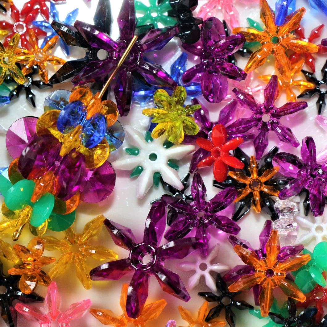 Purple, Pink, Red, Blue, Topaz, Green, Black, Orange, Yellow, Beads, Paddle Star, Plastic, Multicoloured, 12mm, 40mm, Star Beads, Necklaces, Bead Curtains, Bracelets, Suncatchers, Nippers, Family, Transparent, Stargazing, Jewellery, Jewellery-Making, 