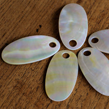 Load image into Gallery viewer, Gold Mother of Pearl, Dog Tags, Plates, Name Tags, Axe Heads, Machetes, Love Hearts, Yokes, Drops, Tears, Tiles, Shields, Donuts, Shards, Claws, Shields, Buttons, Teardrops, Raindrops, Mother of Pearl Shell, MOP, White, Gold, Pink, Brown, Black, Rain, Abalone, Green Abalone, Trochus, Cowrie Shell, Green Lip Mussel, Pink Lip Mussel, Pau Shell, Necklace, Earrings, Jewellery, West Australia, Black Abalone, Beader, Artisans, Jewellery-Making, Key Rings, Beads, 

