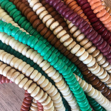 Load image into Gallery viewer, : India, Beads, Statement Jewellery, Collection, Bone, Cow Bone, Dyed, Emerald, Beige, Chestnut, White, Burnt Red, Fawn, Natural, Brown, Dark Red, Brown, Recycled, Ethnic, Tribal, Boho, Asia, Thailand, Borneo, Indonesia, China, Costume Jewellery, Craft, Art, Teaching, Counting, Projects, Saucer Discs, Washers, Flat Discs, Spacer Beads, Indian, Rondells, Button Beads,
