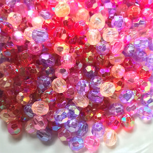 Plastic, Beads, Multicoloured, Mixed, Assorted, Collection, Taiwan, Asian, Transparent, Gold, Pink, Salmon, Blossom, Cerise, Rose, Magenta, Coral, Fuchsia, Red, Scarlet, Siam, Rose, Crimson, Rosaries, Suncatchers, Bead Curtains, Jewellery, Key Rings, Necklaces, Bracelets, Art Projects, Counting, Teaching,