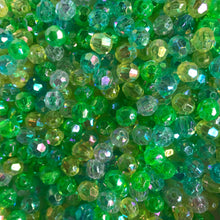 Load image into Gallery viewer, Plastic, Beads, Multicoloured, Mixed, Assorted, Collection, Taiwan, Asian, Transparent, Green, Olive, Teal, Emerald Green, Lime, Forest Green, Mint, Amazon, Avocado, Apple, Chartreuse, Rosaries, Suncatchers, Bead Curtains, Jewellery, Key Rings, Necklaces, Bracelets, Art Projects, Counting, Teaching, 
