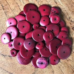 India, Beads, Jewellery Making, Collection, Necklace, Dyed, Bracelet, Black, Water Buffalo, Bone, Buffalo, Asia, Thailand, Borneo, Indonesia, China, Costume Jewellery, Craft, Art, Siam, Projects, Dark Siam Red, Saucer Discs, Red,