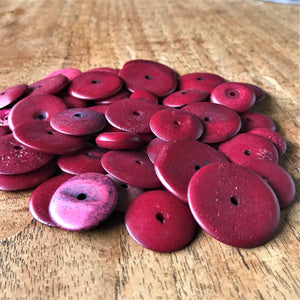 India, Beads, Jewellery Making, Collection, Necklace, Dyed, Bracelet, Black, Water Buffalo, Bone, Buffalo, Asia, Thailand, Borneo, Indonesia, China, Costume Jewellery, Craft, Art, Siam, Projects, Dark Siam Red, Saucer Discs, Red,