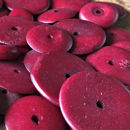 India, Beads, Jewellery Making, Collection, Necklace, Dyed, Bracelet, Black, Water Buffalo, Bone, Buffalo, Asia, Thailand, Borneo, Indonesia, China, Costume Jewellery, Craft, Art, Siam, Projects, Dark Siam Red, Saucer Discs, Red,