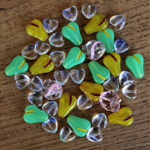 Glass, Pears, Apples, Hearts, Fruit, Wild, Green, Yellow, Pink, China, Collection, Clear, 