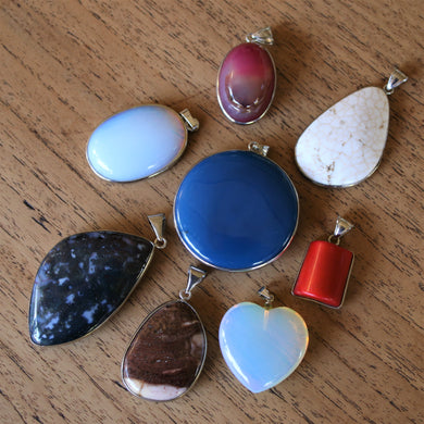 Moonstone, Dyed Blue Agate, Dendritic Agate, Dyed Pink Agate, Coral, Jasper, Moss Agate, Semi-Precious Stone, Pendants, Necklace, Silver Plated, Bail, Jewellery-Making, Jewellery, Beads, 