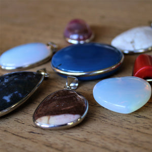 Moonstone, Dyed Blue Agate, Dendritic Agate, Dyed Pink Agate, Coral, Jasper, Moss Agate, Semi-Precious Stone, Pendants, Necklace, Silver Plated, Bail, Jewellery-Making, Jewellery, Beads, 
