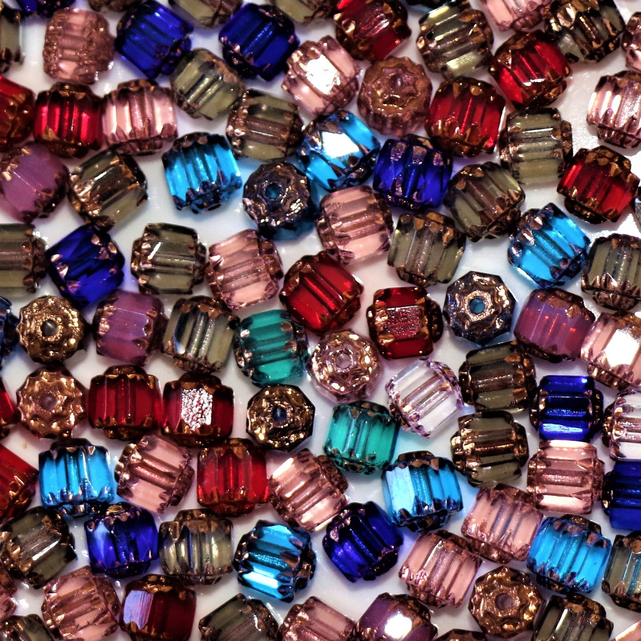 Hill Beads, AB vitrail, Czech glass, dome beads, Preciosa, Czech, glass,  drilled, AB beads, B'sue