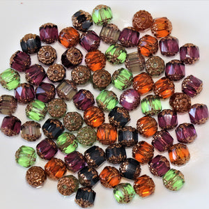 Cathedral, Preciosa, Antique, Bronze, Ends, Multi-Coloured, Czechoslovakia, Czech Republic, Czech, Faceted, Crystal, Crystal Beads, Fire-Polished, Glass, Glass Beads, Jewellery, Designs, Necklace, Bracelet, Earrings, Anklet, Boho, Vintage, Purple, Lilac, Pink, Orange, Black, Pale Green, 8mm,