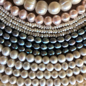 Beads, Pearls, Freshwater, Strands, Cultured, White, Cream, Peacock Grey, Orange-Pink, Coloured, Mussel,  Saltwater, Japan, USA, Taiwan, China, Necklaces, Bracelets, Earrings,  Jewellery