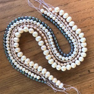 Beads, Pearls, Potato Pearls, Freshwater, Strands, Cultured, White, Cream, Peacock Grey, Coloured, Mussel,  Saltwater, Japan, USA, Taiwan, China, Necklaces, Bracelets, Earrings,  Jewellery, Peach, Saltwater,  