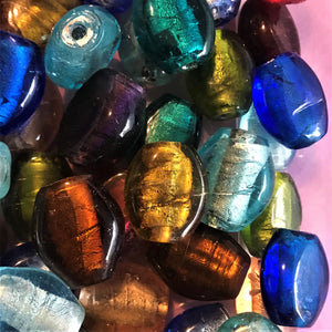 Silver Foil, Beads, Glass, Stubbies, Cylinders, Tubes, Navy, Clear, Aqua, Topaz, Olive, Teal, Silver Grey, Navy, Purple, Jewellery, Earrings, Necklaces, Bracelets, Leather, India, Indian, Tigertail,