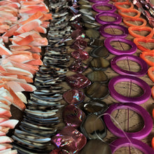 Load image into Gallery viewer, Pink, Brown, White, Purple, Orange, Beige, Strand, Shells, Seashell, Necklace, Bracelet, Earrings, Beads, Pendants, Shards, Collection, Suncatchers, Bead Curtains, Key Rings, Green Abalone Heishi, Tiger Cowries, Shell Donut Rings, Green Abalone Disks, Red-Lip Mussel, Mother of Pearl, Shell Heart Frames, Dyed, Slices, 1100 Shells,
