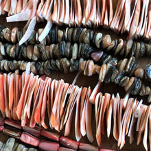 Load image into Gallery viewer, Pink, Brown, White, Purple, Orange, Beige, Strand, Shells, Seashell, Necklace, Bracelet, Earrings, Beads, Pendants, Shards, Collection, Suncatchers, Bead Curtains, Key Rings, Green Abalone Heishi, Red-Lip Mussel, Mother of Pearl, Slices, 900 Shells, Rectangle, Standout, 
