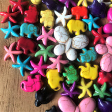Load image into Gallery viewer, 163pcs - 11-40mm Mixed Multicoloured Carved Howlite Fish, Butterflies, Elephants &amp; Star Fish [H-4]
