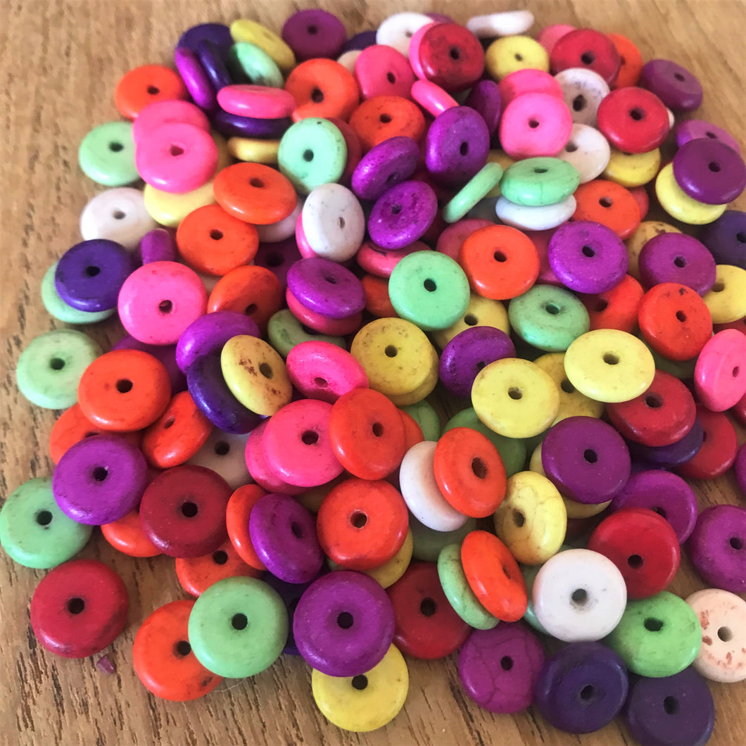 Beads, Porous, Dyed, Howlite, Semi-Precious, Stone, Washers, Discs, Saucers, Button Beads, Rondelles, Mineral, Jewellery, Necklace, Bracelet, Earrings, China, Blue, Red, Yellow, Crown Chakras, Orange, Black, White, Natural, Green, Multicoloured, Spiders Web, Coral, Snow Leopard, White Buffalo, Nova Scotia, Canada, United States, Germany, Serbia, Russia, Turkey,